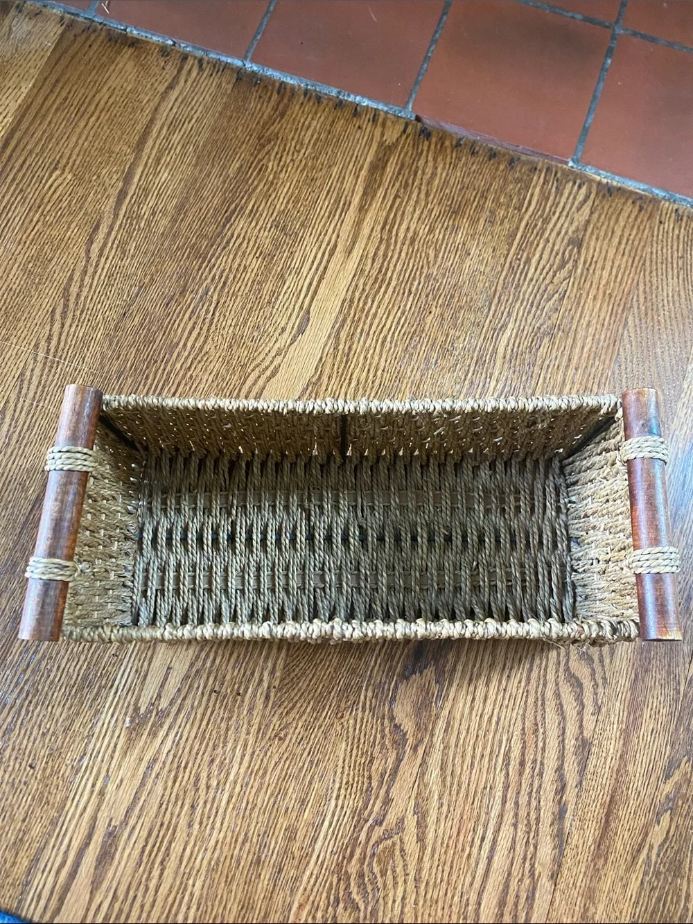 Handwoven Seagrass and Wood Handle Storage Basket